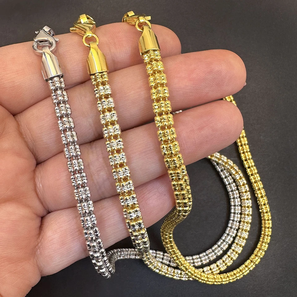 Cadena de malla de oro amarillo de 18 quilates sobre plata de ley de 5 mm con corte de diamante helado (eslabón sólido Foto 4 de 4