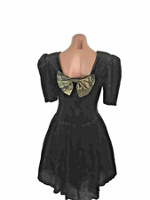 Black Gold Velvet Puffy Sleve Cocktail Prom Party Sz 9 Dress Vintage 80s 90s