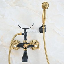 Black Gold Brass Wall Mount Bathtub Clawfoot Bath Tub Faucet w/Handheld Shower