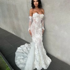 Modest Mermaid Lace Wedding Dresses Train Sweetheart 3D Flowers Bridal Gown