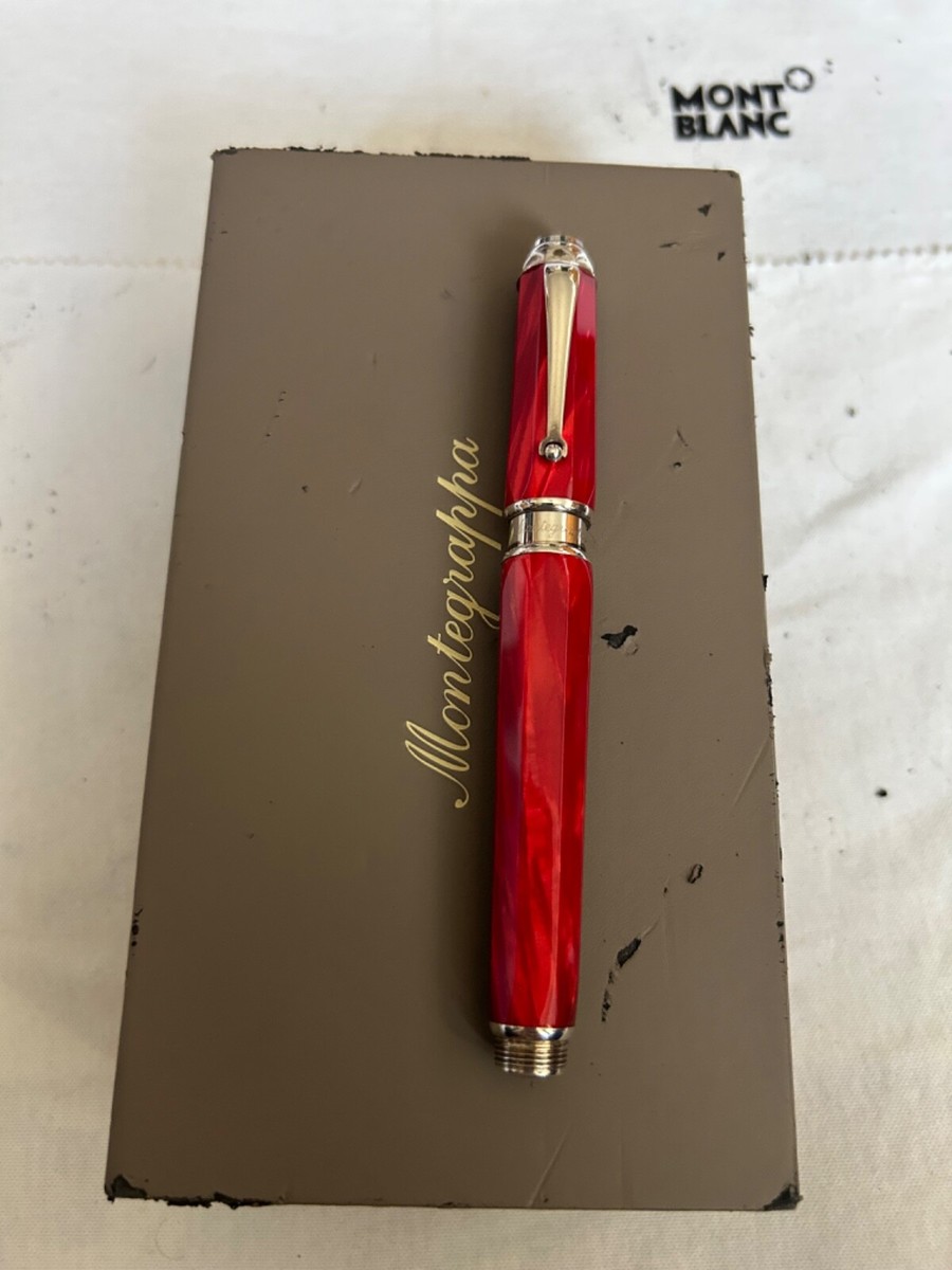 MONTEGRAPPA Emblema Red Celluloid Fountain Pen, 18K EF Nib-Mint | eBay