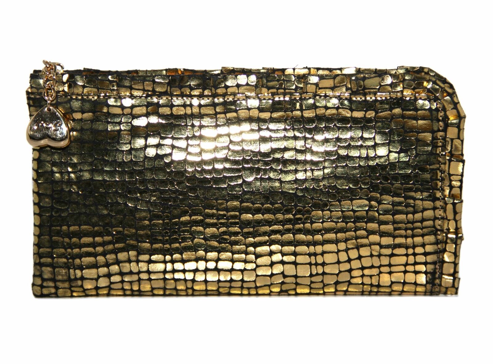 Claudia Canova Womens Metallic Gold Frilled Clutch Bag Purse