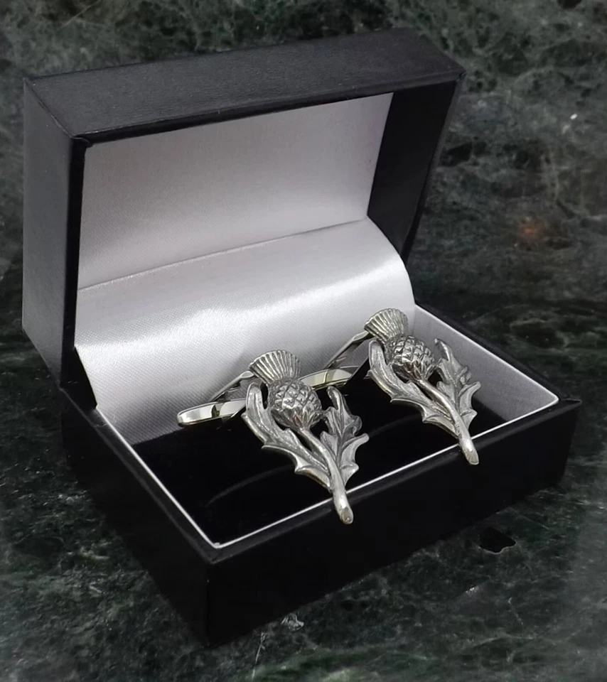 Scottish Thistle Cufflinks Personalised Scottish Thistle Cufflinks Mens Gift - Image 3 of 4