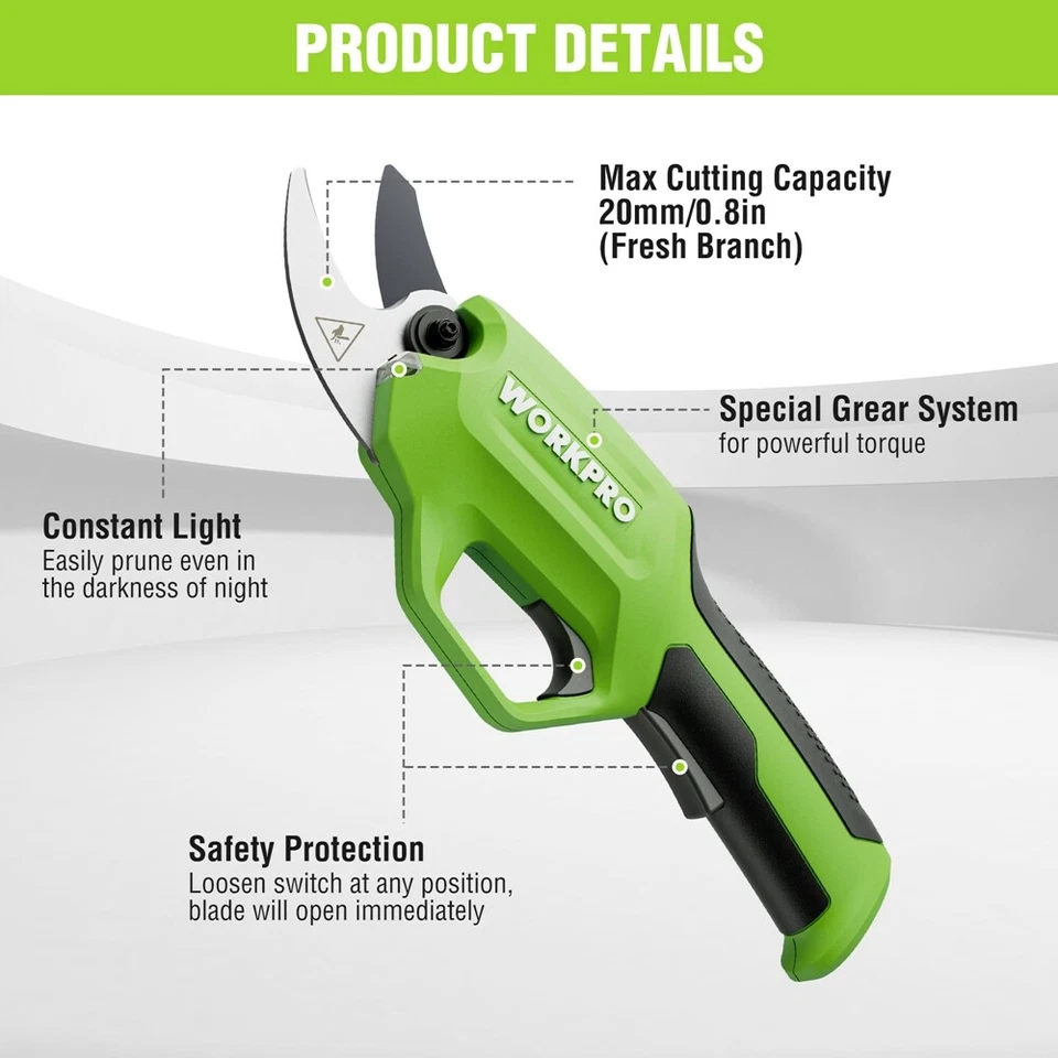 WORKPRO Rechargeable Electric Pruning Shear Cordless Tree Pruner Cutter Scissors - Image 2 of 4