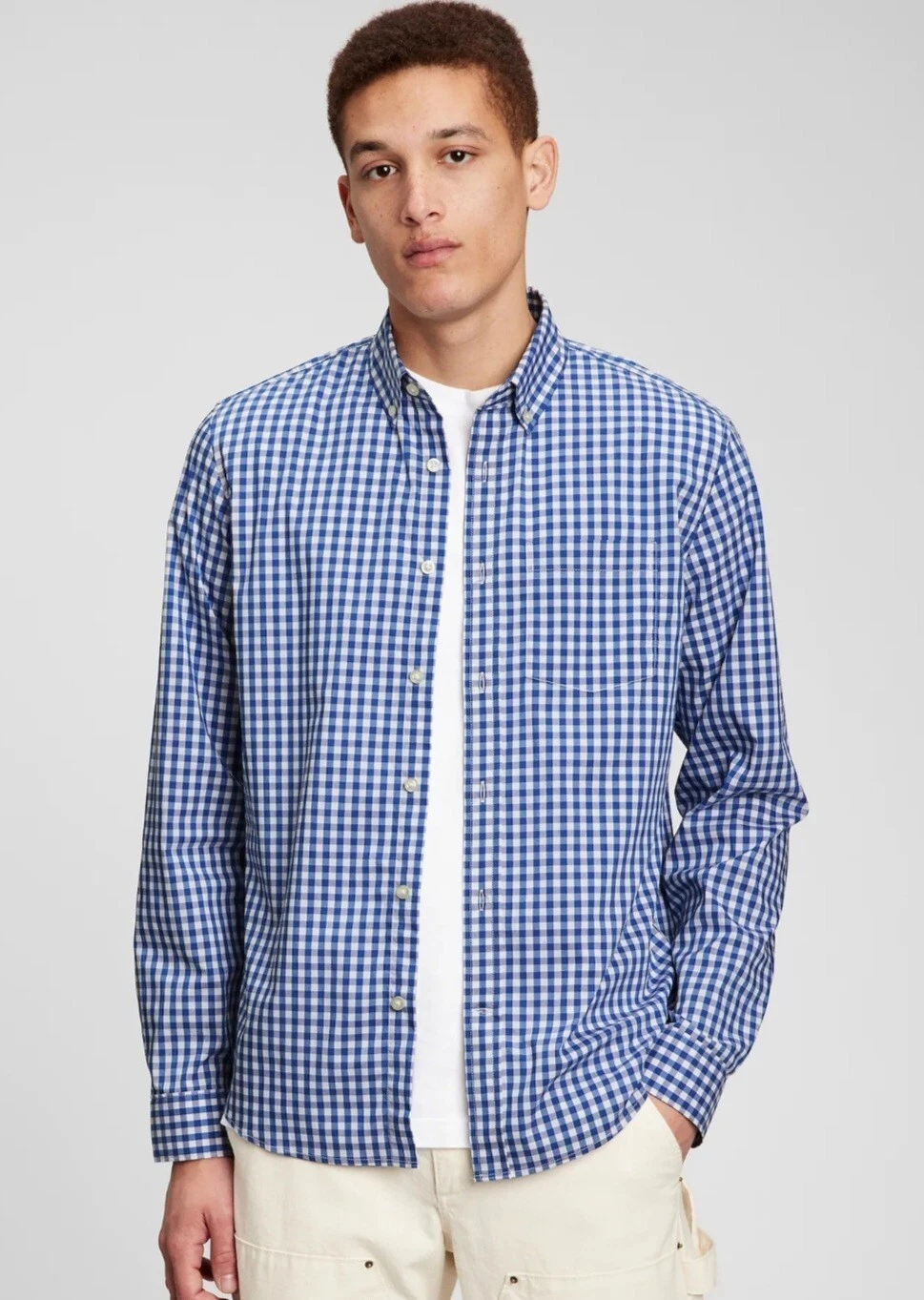 GAP COOLMAX EcoMade Performance Poplin Shirt in Untucked Fit Blue Size L. NEW