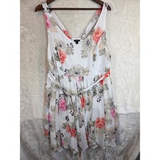 Torrid Floral V-Neck Mini Dress White Pink Orange Sleeveless Smocked Back Size 2