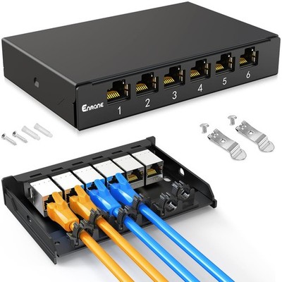 Enmane 6 Port Patch Panel 0.5U CAT6A Keystone Patch Panel Shielded for Desk Moun