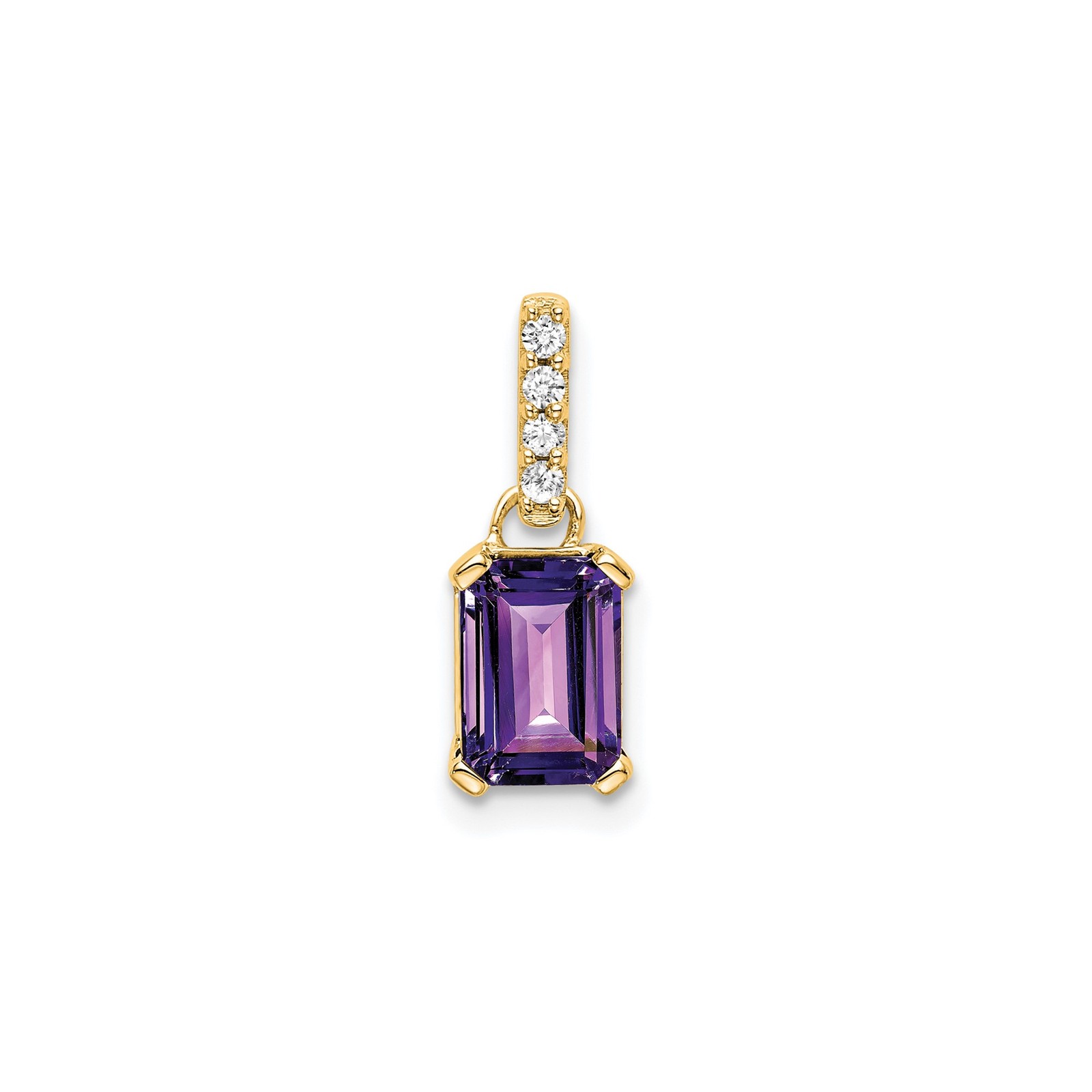 10k Yellow Gold Pendant Emerald-Cut Amethyst White Accents for February Birthday