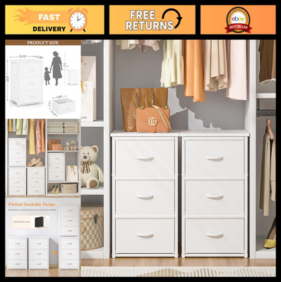 2-Pack Stackable Storage Drawers, 6 Total - White Closet Organizer for Clothes,