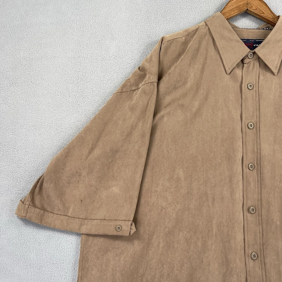 Phat Farm Shirt Men’s 3XL Brown Suede Short Sleeve Button Up Y2k Retro Logo - Image 4 of 4