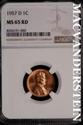 1957-D Lincoln Wheat Cent- NGC-MS65 RD Gem Brilliant Uncirculated Luster #SLM341
