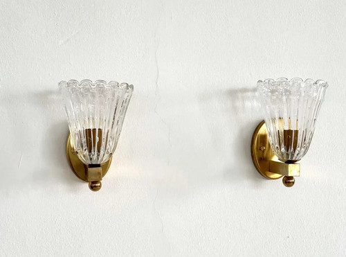 Italian Brass and Murano Glass Wall Lights or Sconces in Art Deco Style, 1990s - Picture 3 of 8