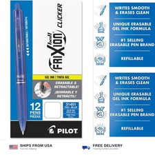 PILOT Pen 31451 FriXion Clicker Erasable, Blue Ink, 12-Pack