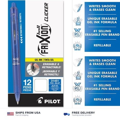 PILOT Pen 31451 FriXion Clicker Erasable, Blue Ink, 12-Pack