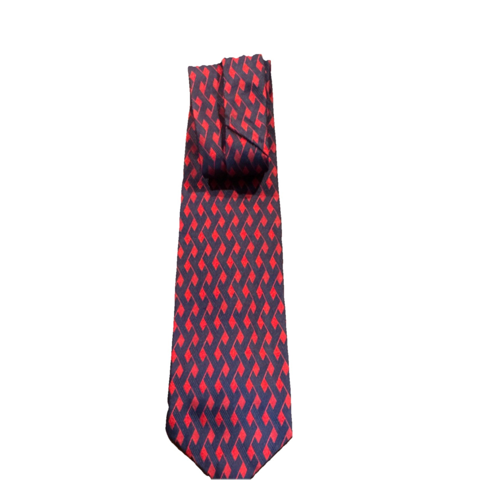 The Suit Club Men's Tie Navy Red Blue Pointed Geometric Pattern Classic Neckwear