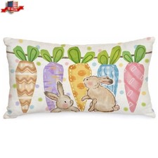 Easter Pillow Cover 12x20 Inch Carrots Bunny 20" x 12" Pack of 1 Multicolor