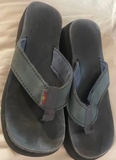 Vintage Y2K Rainbow Womens Leather Platform Flip Flops Sandals Size7 Blue