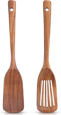 2 Pack Wooden Non Toxic Spatulas for Kitchen Utensils Set Acacia Wood Cooking Sp