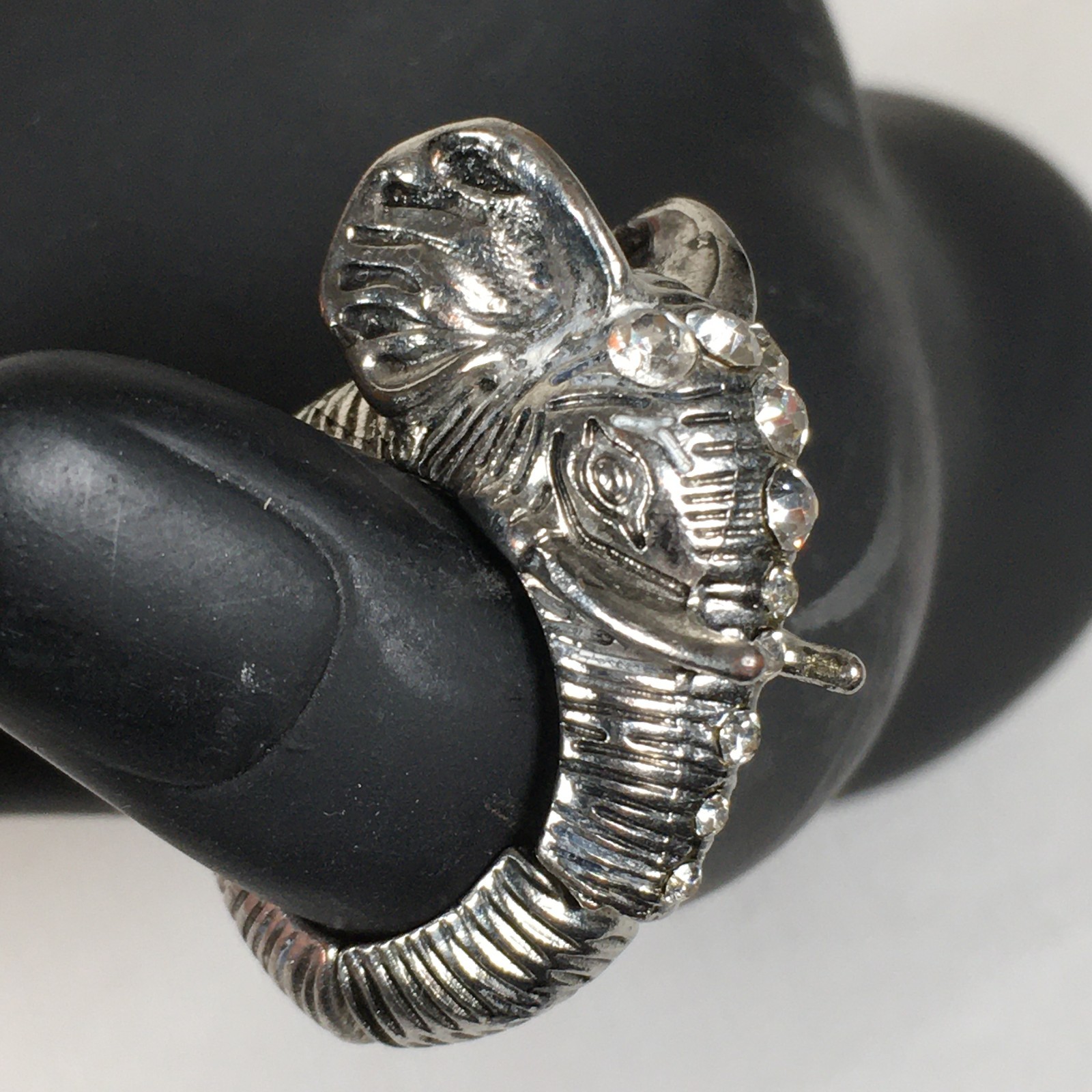 Silver Tone Elephant Head Flexable Ring Rhineston… - image 12
