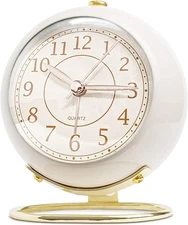 JUSTUP Small Table Clocks, Classic Silent Non-Ticking Tabletop Kids White 
