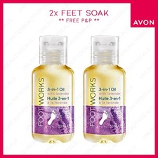 2x AVON FOOTWORKS 3-IN-1 OIL WITH LAVENDER 50ml *SOAK, MASSAGE, MOISTURE FEET*