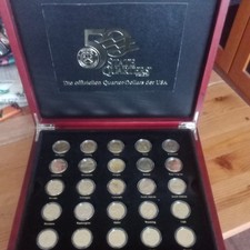 USA 50 State Quaters 1998-2008-24 K vergoldet -komplett Set ,Holzschatulle ,Z