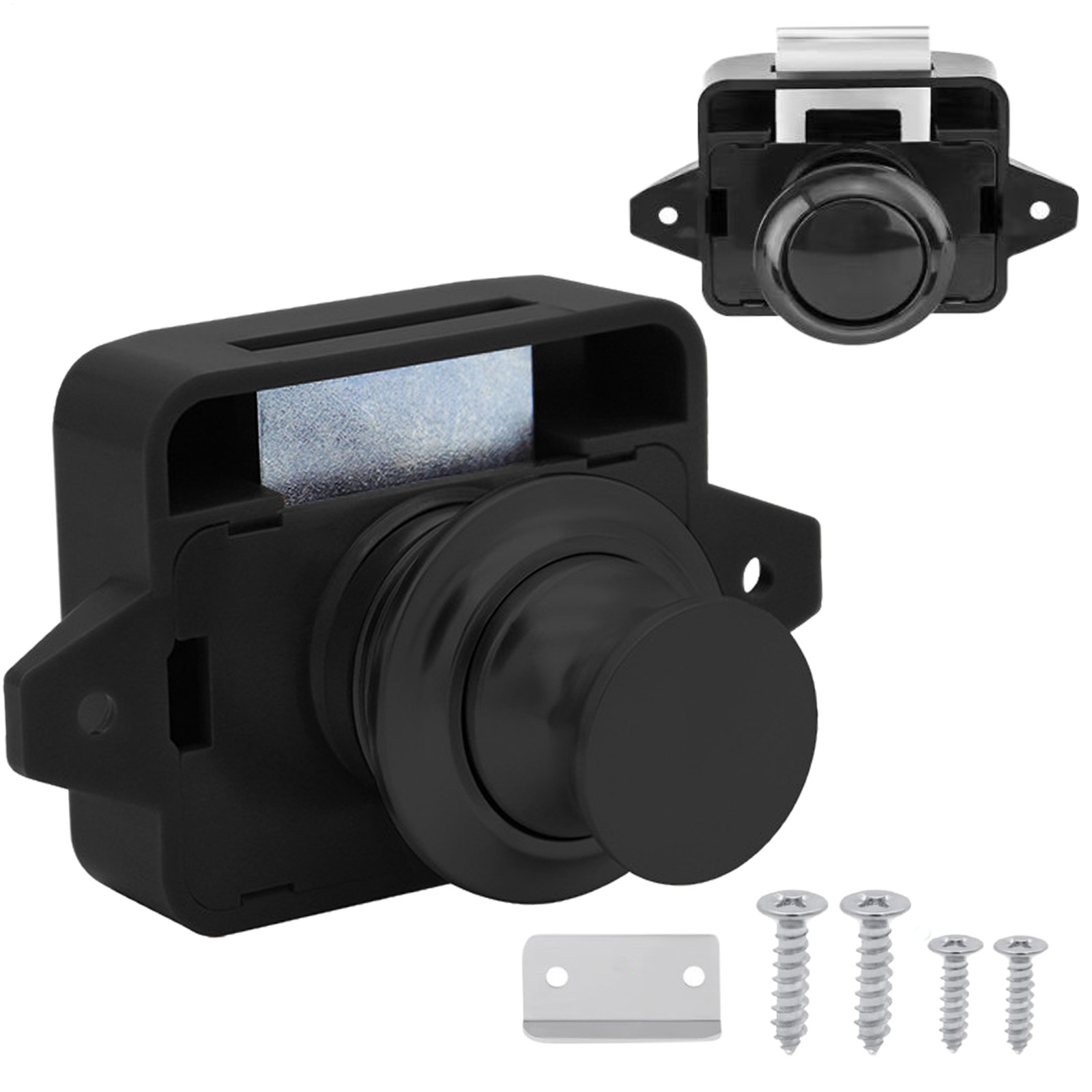 Push Button Cupboard Lock Door Latch Keyless Cabinet Drawer Catch Knob Caravan