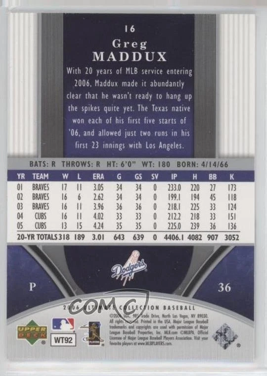 2006 Ultimate Collection /799 Greg Maddux #16 HOF - Image 2 of 2