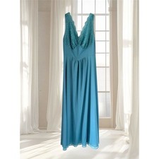 VTG 50 s 60 s Vanity Fair Blue Nylon Lace Bodice Nightgown Size 36