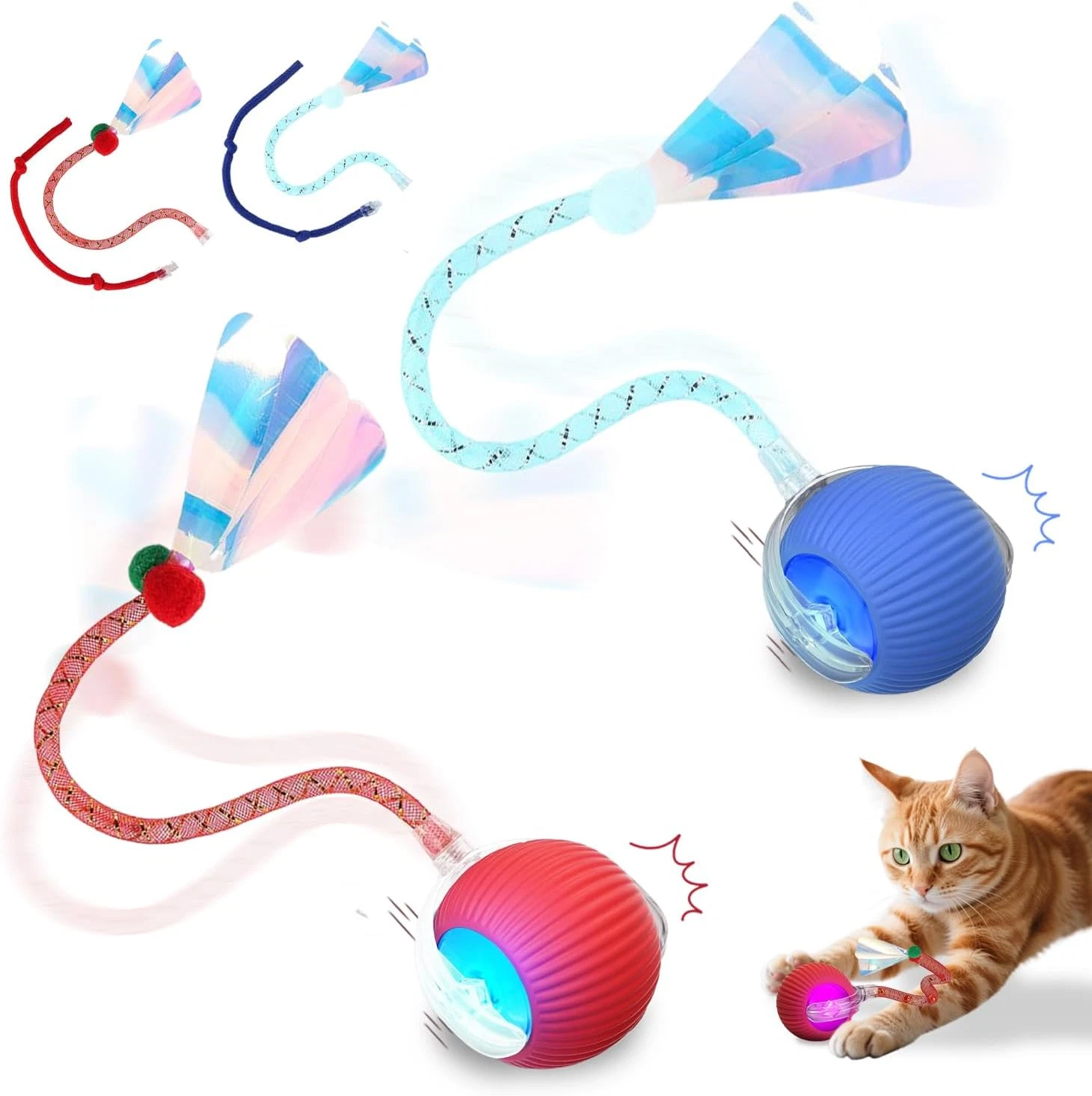 2PCS Interactive Cat Toys Smart Ball for Cats and Dogs, 360° Automatic Rolling C
