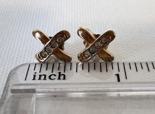 Avon Vintage 80’s Avon Earrings Stud W Rhinestones Gold Tone 1988 - Picture 3 of 3