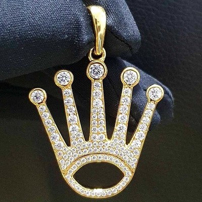 3 Ct Round Cut Moissanite Men's Hip Hop Crown Pendant 2 in 14k White Gold Plated