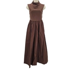 J. Crew Womans size XXS Knit Mock Neck Poplin Skirt Midi Dress Brown BY263 NEW