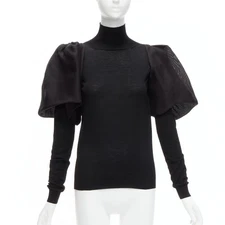 LANVIN 2011 black merino wool silk balloon puff sleeve turtleneck sweater S
