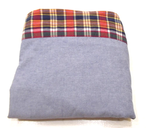 Rare Ralph Lauren Kennebunkport Plaid Trim Denim Chambray King Flat Sheet