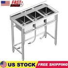 Three Compartment Commercial Kitchen Sink Stainless Steel with Hot & Cold Hoses