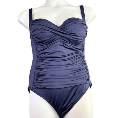 Sonnet Shores 14 Navy Blue One Piece Swimsuit Ruched Slimming Sweetheart NWT