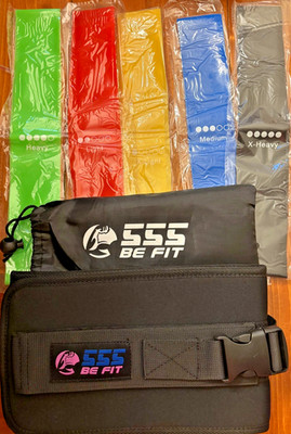 555 Be Fit Resistance Bands Set with Waist Trimmer Belt   5 Levels   Workout & T