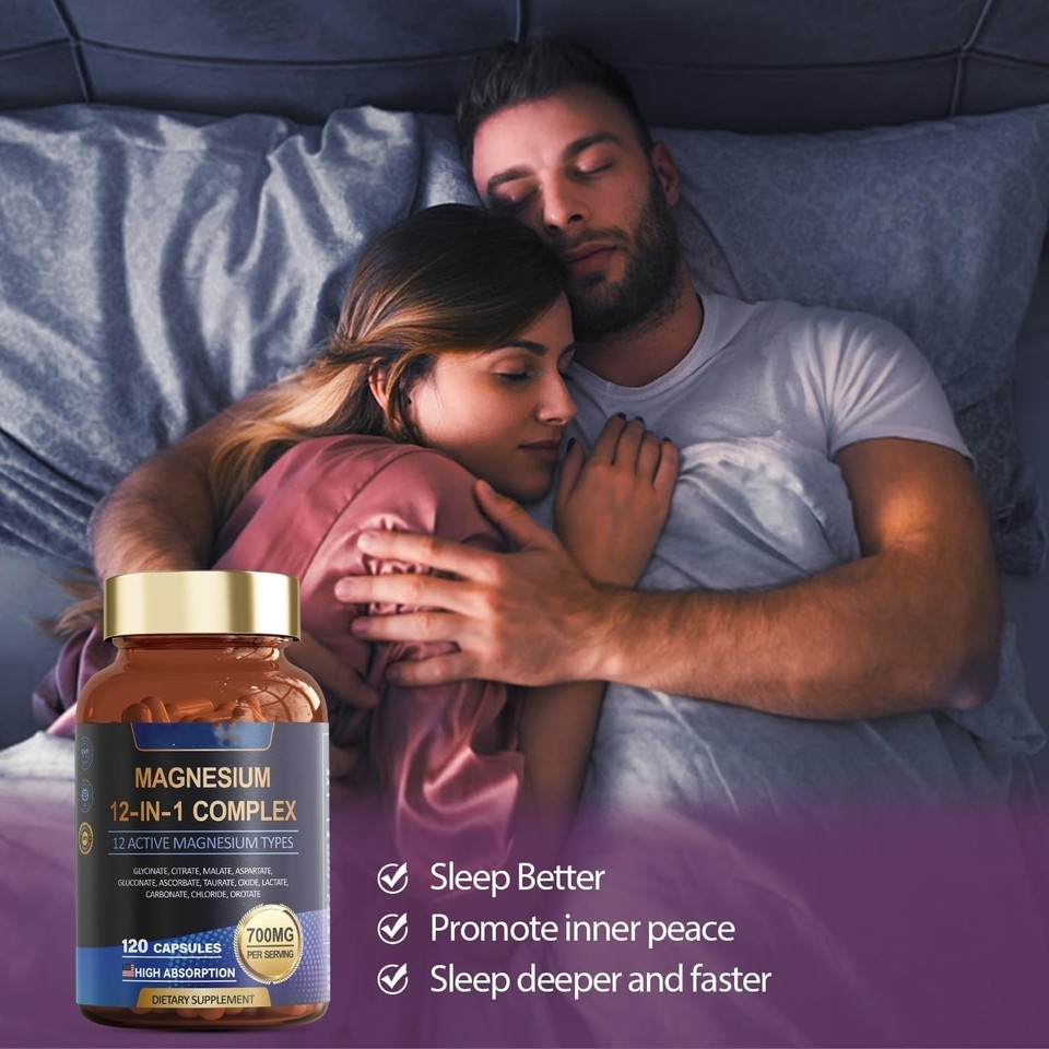 Totaria 12-in-1 Magnesium Complex 700mg - Supplement With Glycinate Citrate Malate Oxide Taurate Aspartate Orotate Vegan Capsules For Muscle Heart And Relaxation Support