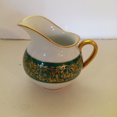 Vintage Furstenberg E&R Germany White Creamer - Monarch Green and Gold Trim Rare