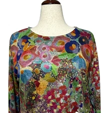 Jess & Jane Potpourri Top Womens XL Blue Red Colorful Fresh Brush Artsy Boho USA