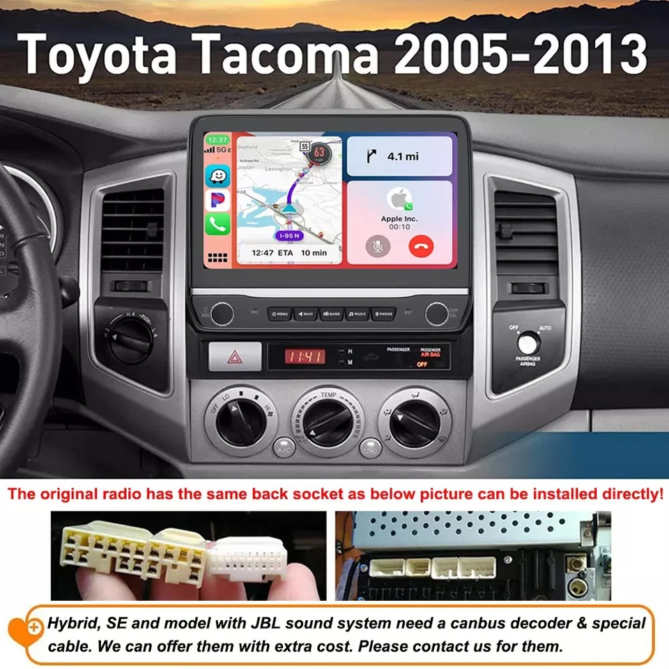 For 2005-2013 Toyota Tacoma 10.1'' Android 13 Car Carplay Stereo Radio GPS Navi - Image 3 of 4