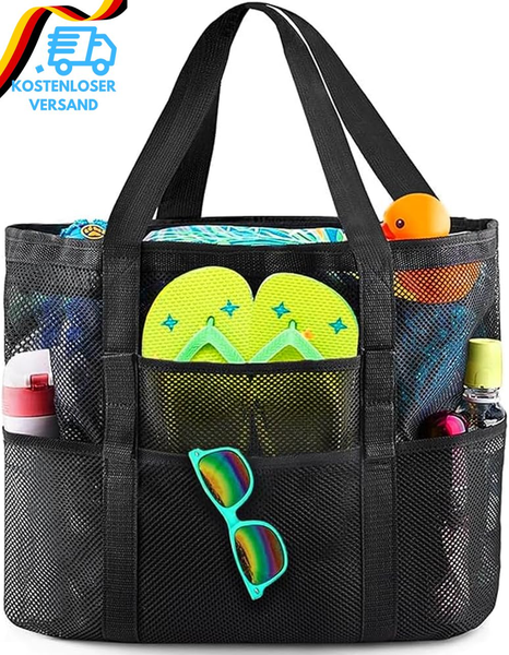 Strandtasche Familie Mit ReißVerschluss Badetasche, Mesh Beach Bag Einkaufstasch-image