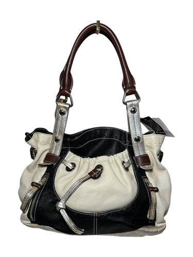 B. Makowsky NWT Cream, Black, Brown, & Metallic Pebbled Leather Hobo Bag - Picture 1 of 18