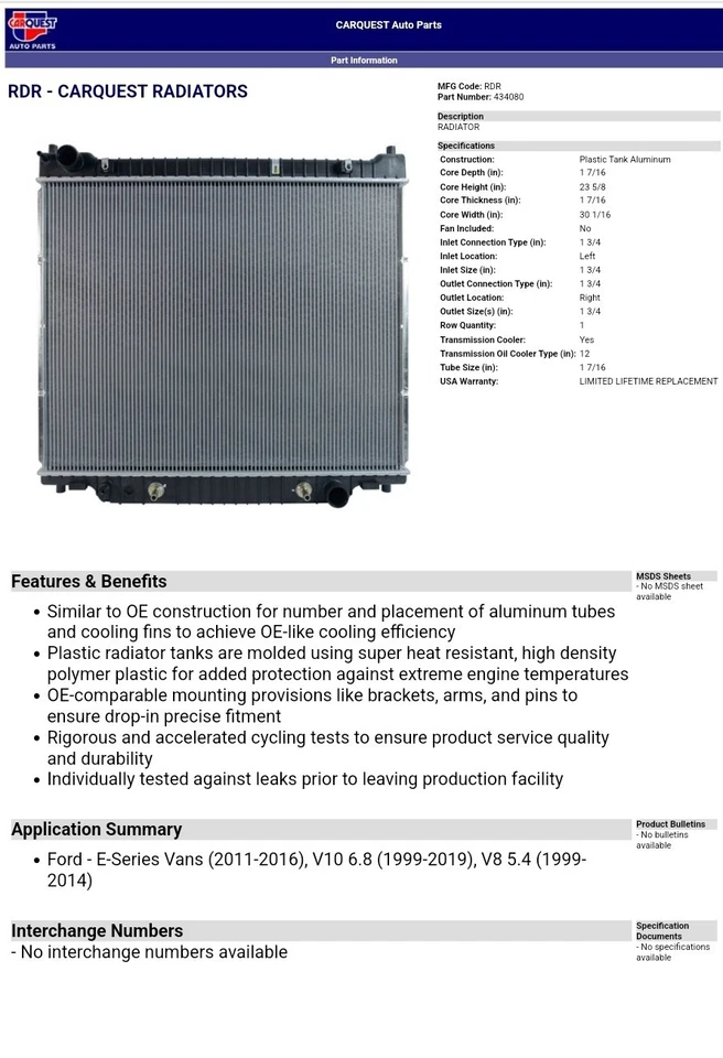 CARQUEST 434080 para camioneta Ford serie E 1999-2016 Foto 2 de 2