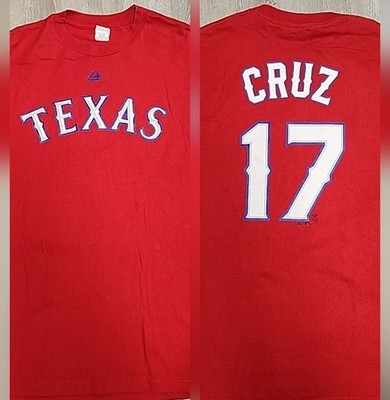 Vintage Texas Rangers #17 Cruz World Series Logo Red MLB T-shirt Mens XL