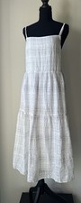 FOMO Collezioni White Black Plaid Tiered Midi Sundress Square Neck Sleeveless M