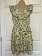 Floral Mini Dress Cottagecore Feminine Chic Romantic Garden Ruffles Smocked NWT