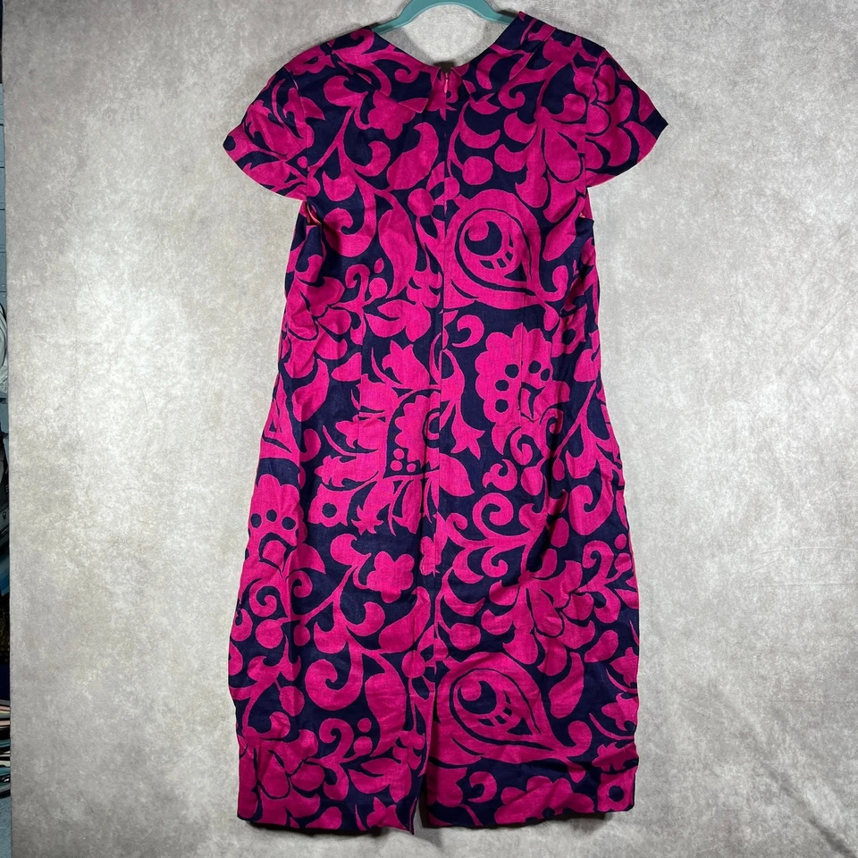 Vestido Talbots Mujer Talla 16 Azul Marino Rosa Floral Lino Carrera Oficina Iglesia Foto 3 de 4