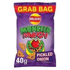Walkers Monster Munch Pickled Onion Snacks Grab Bag Crisps 40g × 35 × 1